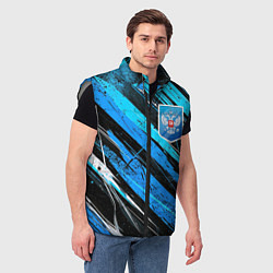 Мужской жилет Герб России на абстрактном синем фоне, цвет: 3D-светло-серый — фото 2