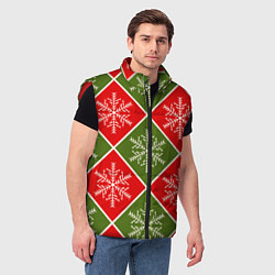 Мужской жилет Рождественский паттерн со снежинками в ромбах, цвет: 3D-красный — фото 2