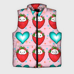 Мужской жилет Котик клубничка и сердца узор, цвет: 3D-светло-серый