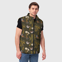 Мужской жилет Хохлатые синицы и мимоза паттерн, цвет: 3D-черный — фото 2