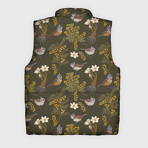 Мужской жилет Хохлатые синицы и мимоза паттерн / 3D-Черный – фото 2