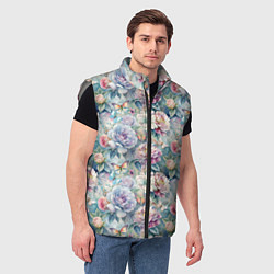 Мужской жилет Цветы и бабочки летний паттерн, цвет: 3D-светло-серый — фото 2