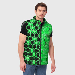 Мужской жилет Техно-киберпанк шестиугольники зелёный и чёрный с, цвет: 3D-светло-серый — фото 2