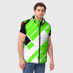 Мужской жилет Зелёные широкие линии на белом фоне, цвет: 3D-красный — фото 2