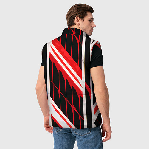 Мужской жилет Red and white lines on a black background / 3D-Красный – фото 4