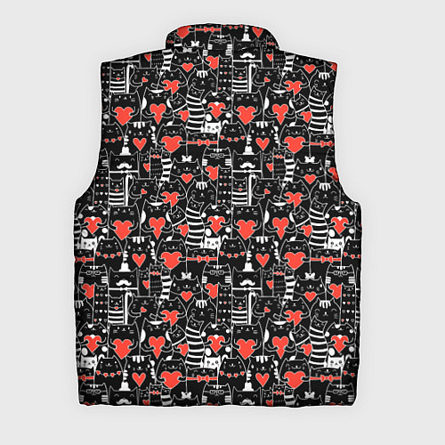 Мужской жилет Черные котики держат сердечки паттерн / 3D-Черный – фото 2