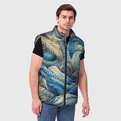 Мужской жилет Паттерн из перьев и джинсы - нейросеть, цвет: 3D-светло-серый — фото 2