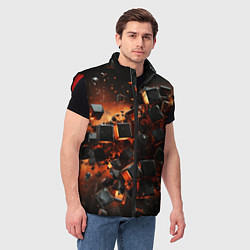 Мужской жилет Черные кубики во взрыве абстракции, цвет: 3D-красный — фото 2