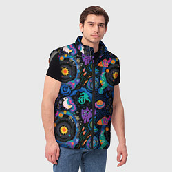 Мужской жилет Мультяшные персонажи в космосе: единорог, кот, дин, цвет: 3D-светло-серый — фото 2