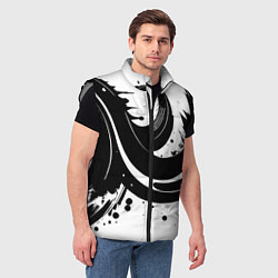 Мужской жилет Чёрно-белая экспрессивная абстракция, цвет: 3D-светло-серый — фото 2