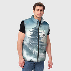 Мужской жилет Японская пагода в тумане - нейросеть, цвет: 3D-черный — фото 2