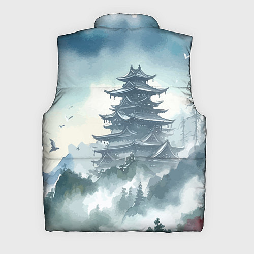 Мужской жилет Японская пагода в тумане - нейросеть / 3D-Черный – фото 2