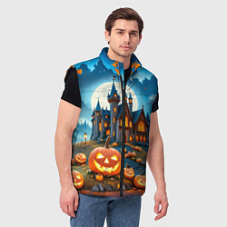 Мужской жилет Ночь Хэллоуина тыквы и замок, цвет: 3D-черный — фото 2