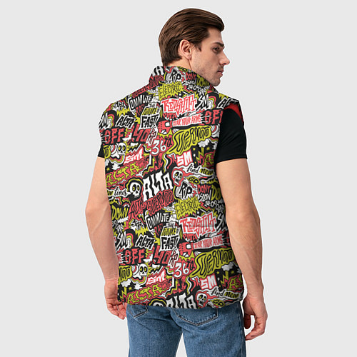 Мужской жилет Супер мото паттерн с надписями и черепками / 3D-Красный – фото 4