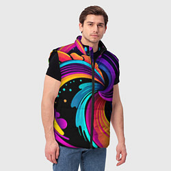 Мужской жилет Яркая красочная абстракция - нейроарт, цвет: 3D-черный — фото 2
