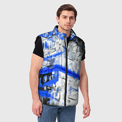 Мужской жилет Сине-белая абстракция на чёрном фоне, цвет: 3D-черный — фото 2