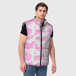 Мужской жилет Пухлые спящие розовые котики на фоне в горошек, цвет: 3D-светло-серый — фото 2