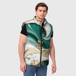 Мужской жилет Зеленые волны и золотые веточки, цвет: 3D-светло-серый — фото 2