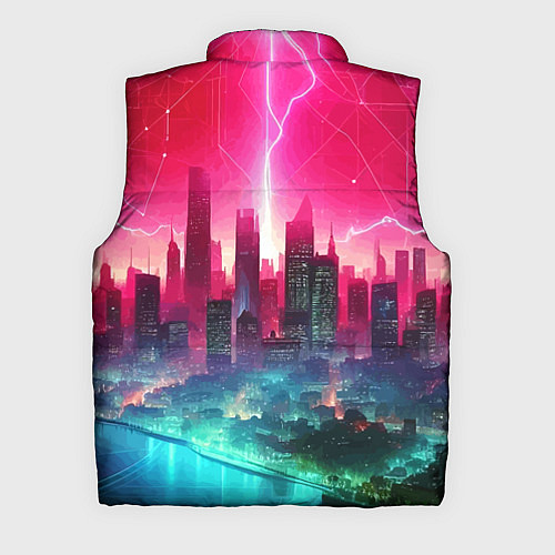 Мужской жилет Неоновая гроза в мегаполисе - удар молнии / 3D-Светло-серый – фото 2