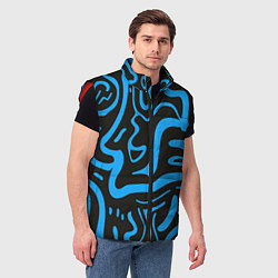 Мужской жилет Хаотичные синие полосы, цвет: 3D-красный — фото 2