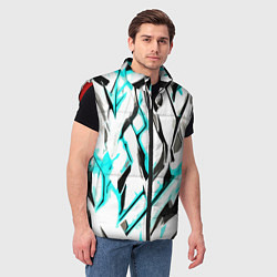 Мужской жилет Чёрно-голубые агрессивные полосы на белом фоне, цвет: 3D-красный — фото 2