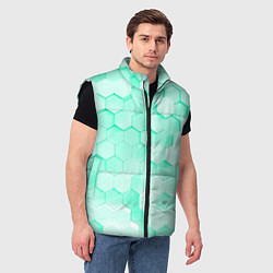 Мужской жилет Ярко бирюзовые соты, цвет: 3D-черный — фото 2