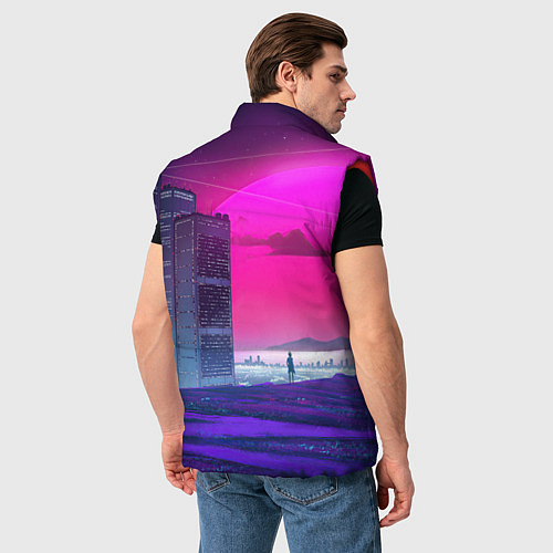 Мужской жилет Synthwave неоновый город / 3D-Красный – фото 4