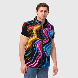 Мужской жилет Неоновые полосы - нейроарт, цвет: 3D-красный — фото 2