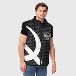 Мужской жилет Герб РФ паттерн стиль ссср, цвет: 3D-черный — фото 2