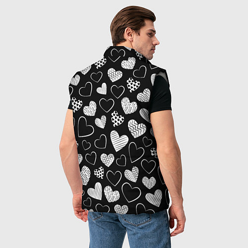 Мужской жилет Белые сердечки на черном фоне / 3D-Светло-серый – фото 4