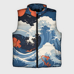 Мужской жилет Япония волны алые цветы