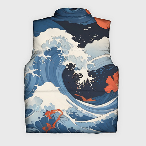 Мужской жилет Япония волны алые цветы / 3D-Черный – фото 2