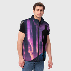 Мужской жилет Человек смотрящий на ночной мегаполис, цвет: 3D-светло-серый — фото 2