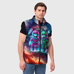 Мужской жилет Марио и Луиджи в открытом космосе - неоновое свече, цвет: 3D-черный — фото 2