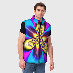 Мужской жилет Фрактальный неоновый узор абстракция, цвет: 3D-черный — фото 2