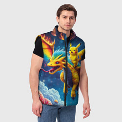 Мужской жилет Pikachu on a fabulous dragon - neon glow, цвет: 3D-черный — фото 2