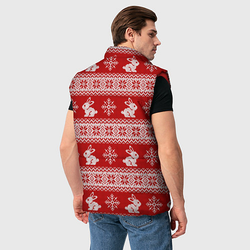 Мужской жилет Вязаный зимний узор с зайчатами / 3D-Красный – фото 4