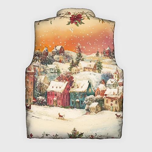 Мужской жилет Новогодний город из разноцветных домов / 3D-Черный – фото 2
