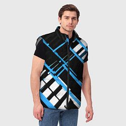 Мужской жилет Сине-белые линии на чёрном фоне, цвет: 3D-светло-серый — фото 2