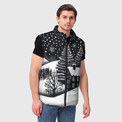 Мужской жилет Новый год в черно-белом стиле, цвет: 3D-черный — фото 2