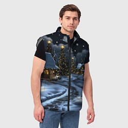 Мужской жилет Ночной новогодний город, цвет: 3D-светло-серый — фото 2