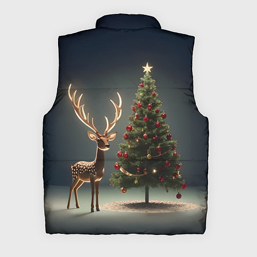 Мужской жилет Новогодний олень и елка / 3D-Черный – фото 2