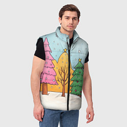 Мужской жилет Разноцветные елочки и деревья, цвет: 3D-черный — фото 2