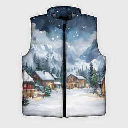 Мужской жилет Новый год - домики в горах