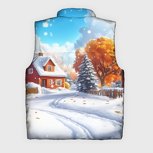 Мужской жилет Новогодний пейзаж и домики / 3D-Черный – фото 2