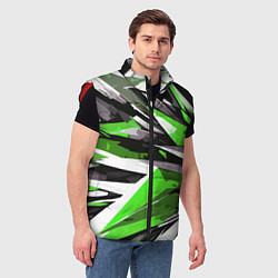 Мужской жилет Чёрно-зелёная-белая абстракция, цвет: 3D-красный — фото 2