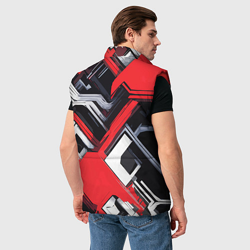 Мужской жилет Красно-белый техно паттерн / 3D-Красный – фото 4