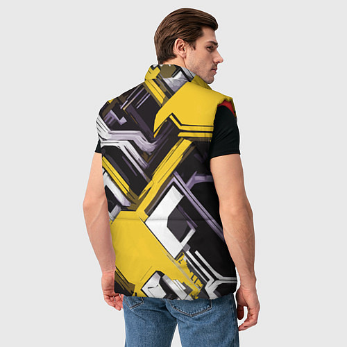 Мужской жилет Бело-жёлтый техно паттерн на чёрном фоне / 3D-Красный – фото 4