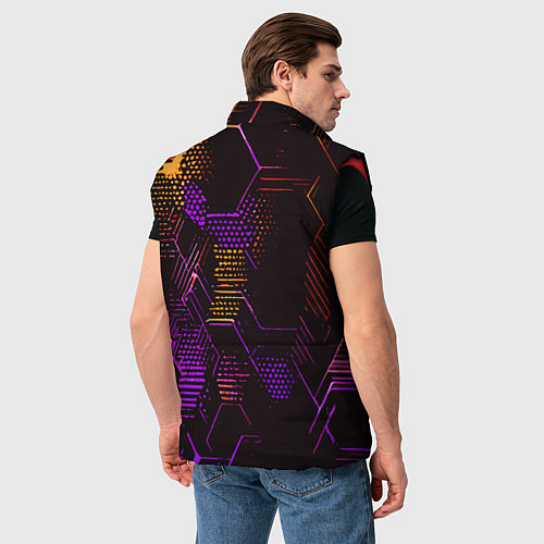 Мужской жилет Жёлто-фиолетовые точки и линии на чёрном фоне / 3D-Красный – фото 4