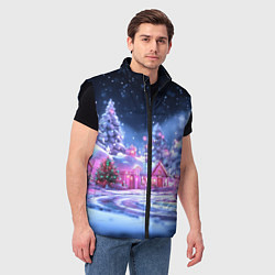 Мужской жилет Неоновые новогодние домики, цвет: 3D-черный — фото 2